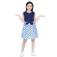 Girl's Denim Polka Sleeveless Dress (Blue)