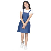 Girl's Denim Solid Sleeveless Dress (Blue)