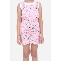 Girl's Inner- Cotton Printed Sleeveless Dungaree (Light Pink)