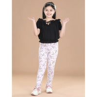 Girl's Cotton Lycra Floral Elasticated Jeggings (Multicolor)