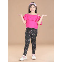 Girl's Cotton Lycra Floral Elasticated Jeggings (Multicolor)