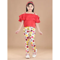 Girl's Cotton Lycra Floral Elasticated Jeggings (Multicolor)