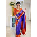 Women's Soft Lichi Silk Printed Saree With Unstitched Blouse 5.5Mtr (Blue)